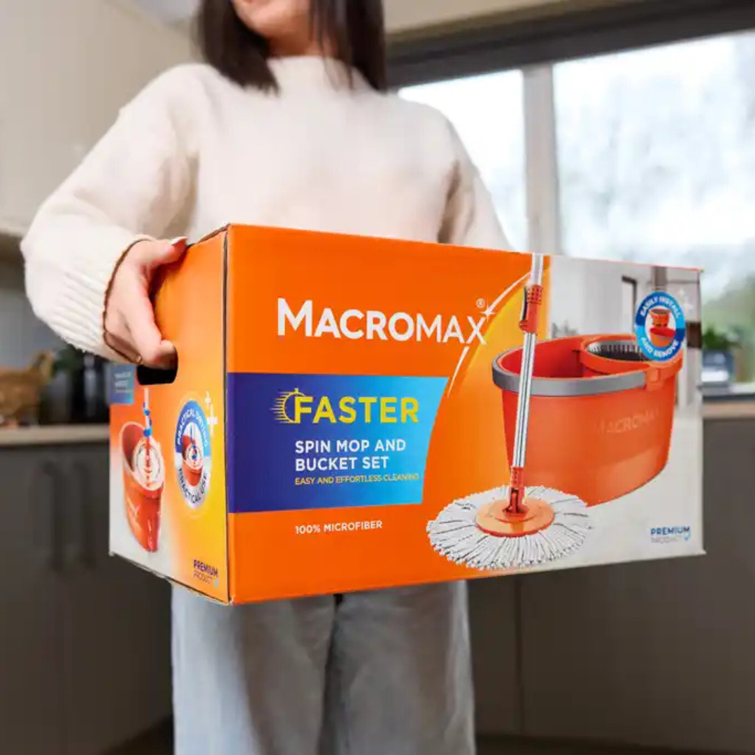 MACROMAX FASTER SPIN MOP AND BUCKET SET + MULTI MOP REFILL| 360° Microfibre Mop | Easy Install & Spin Drying