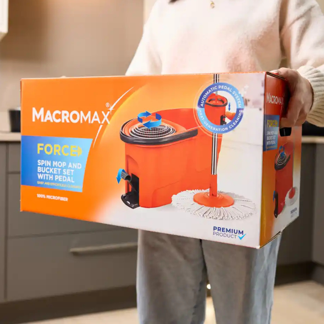 MACROMAX FORCE SPIN MOP AND BUCKET SET With Pedal – 360° Microfibre Cleaning System
