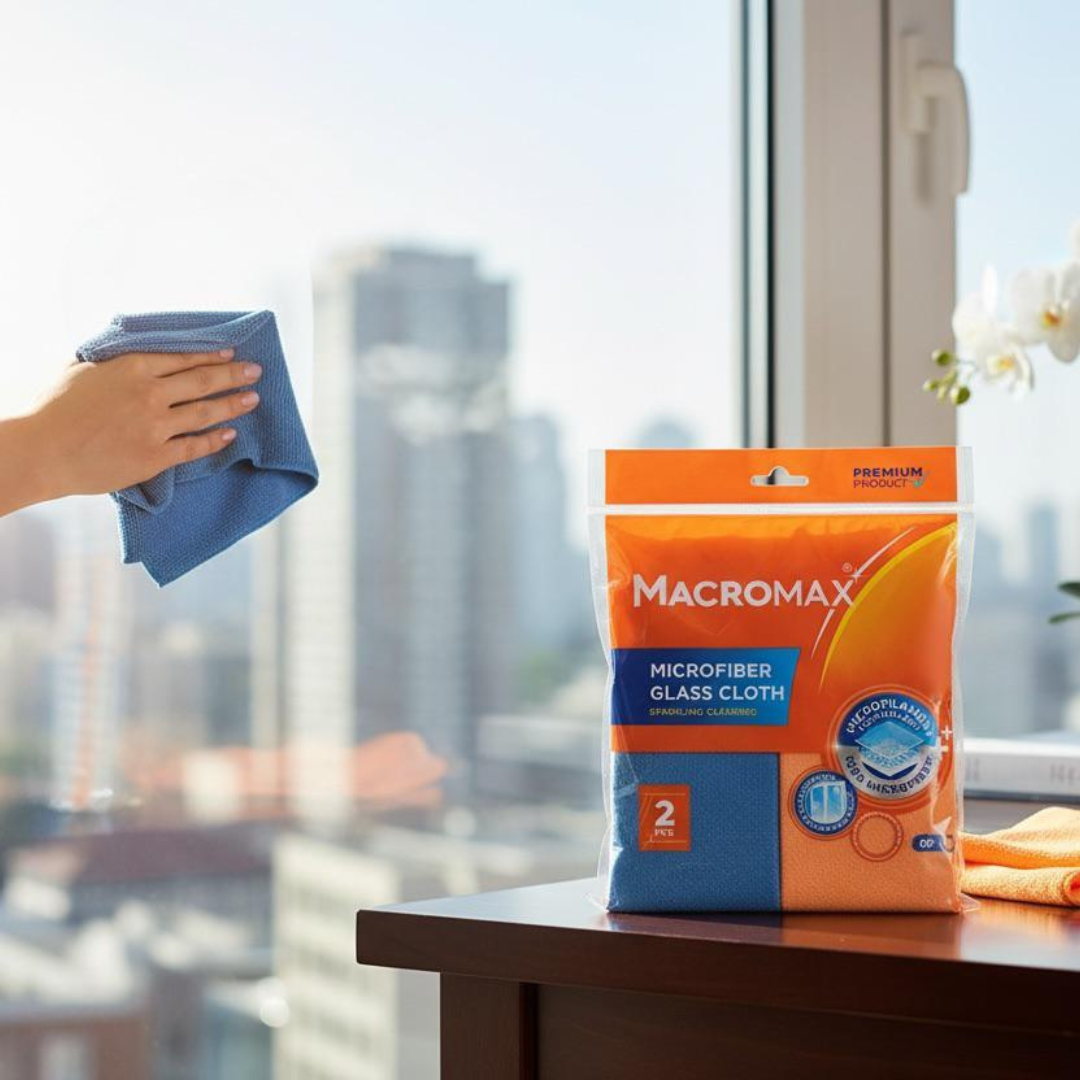 MACROMAX MICROFIBER GLASS CLOTHS (2 Pack) | 100% Microfiber, Lint-Free & Streak-Free Glass Cleaning