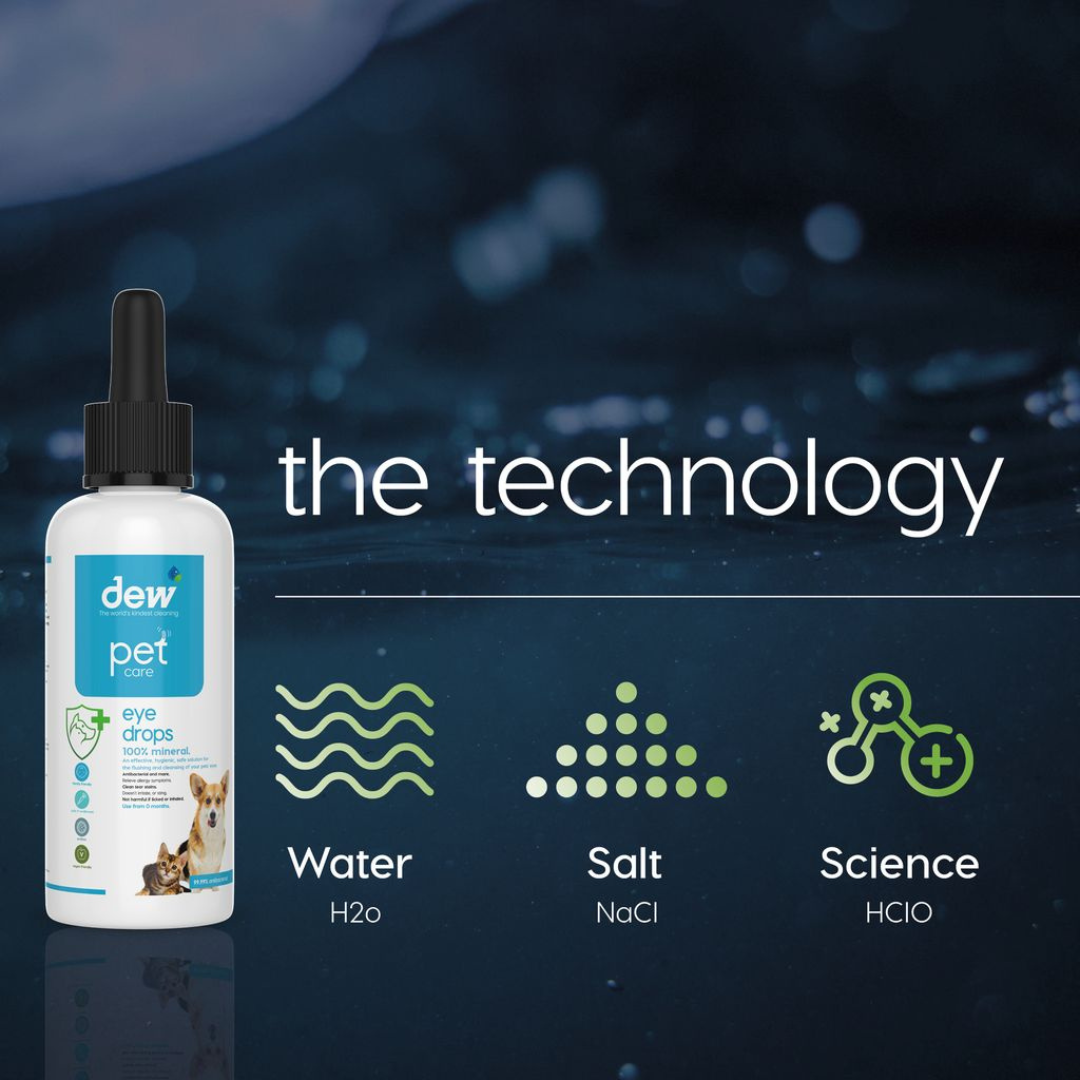 Dew Pet Eye Drops – 100% Mineral, Kind & Gentle Cleansing 65ML and 2.5 Litre refill