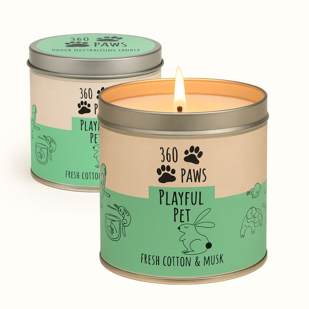 360 Paws Playful Pet Odour Neutralising Candle – Fresh Cotton & Musk | 50hr Pet-Safe AromaGuard™ Candle