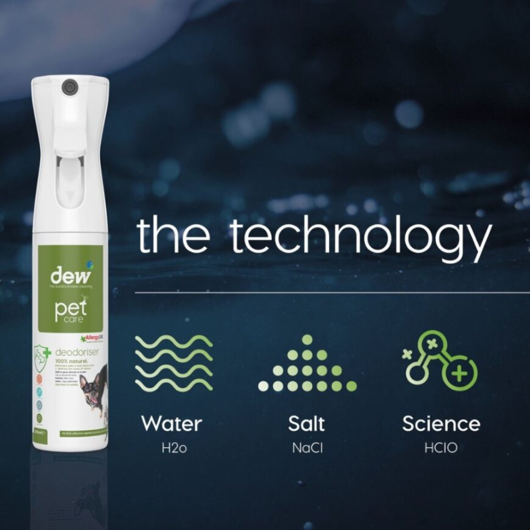Dew Pet Deodoriser – 100% Mineral Hypoallergenic Anti-Bac Properties, Stops Smell, Fragrance-Free | Refillable