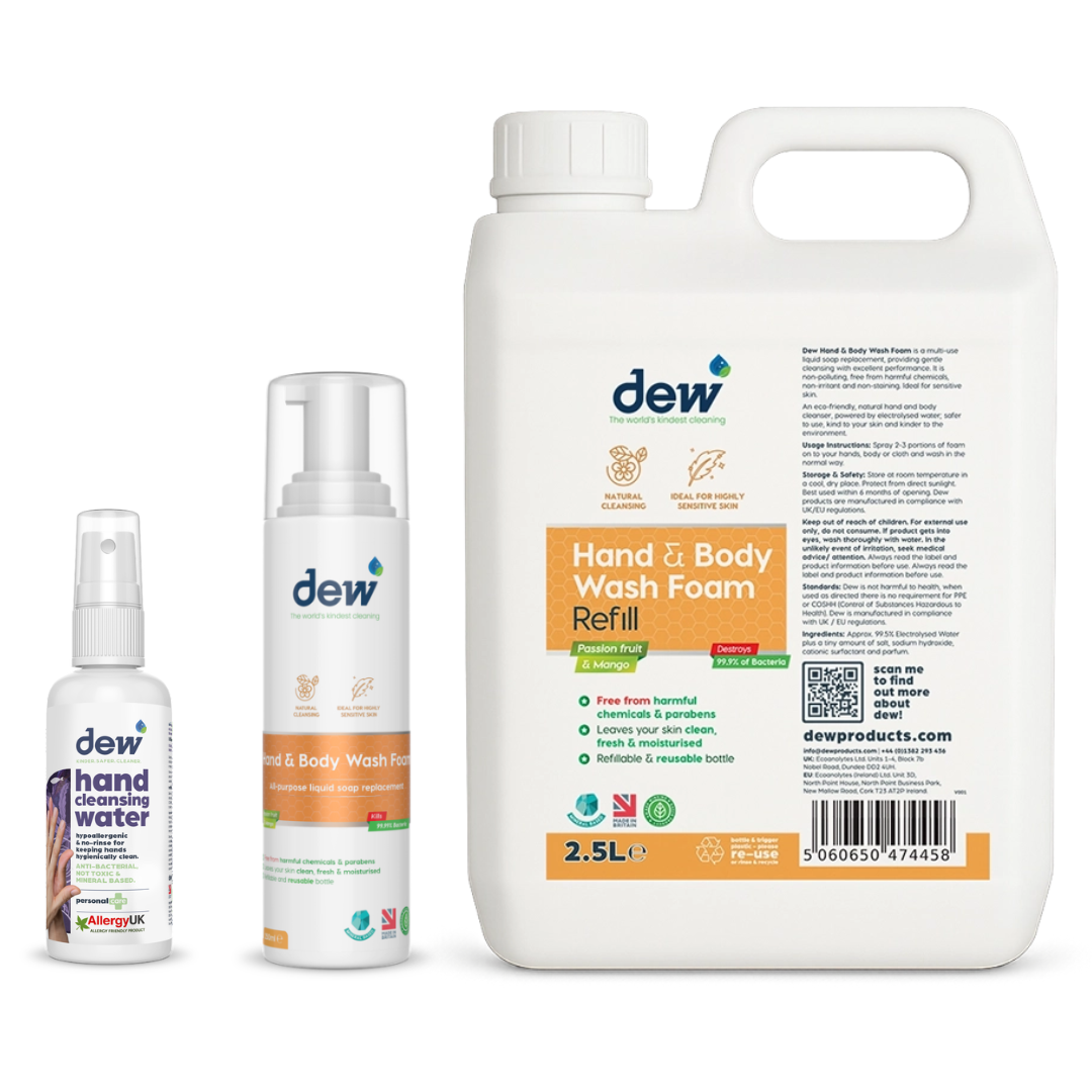 DEW Hand & Body Care Essentials Bundle | Gentle Everyday Refillable Personal Care Passionfruit and Mango
