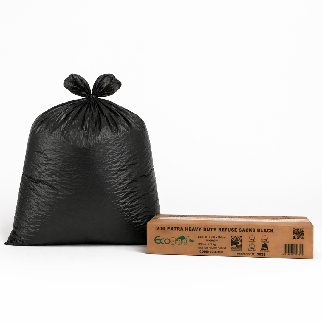 200 Pack Black Refuse Sacks 100L 20kg Extra Heavy Duty Bin Bags 18x29x38"