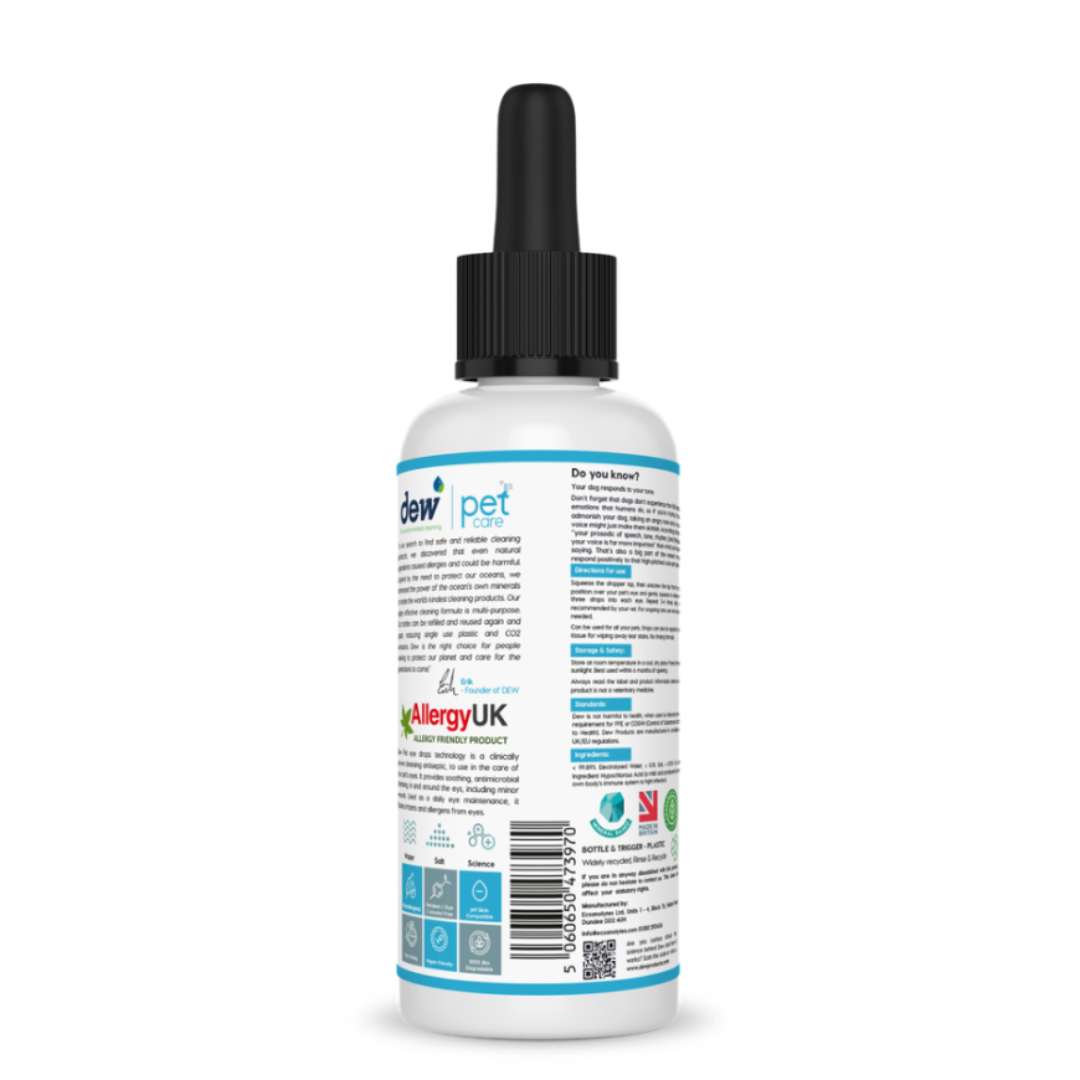 Dew Pet Eye Drops – 100% Mineral, Kind & Gentle Cleansing 65ML and 2.5 Litre refill