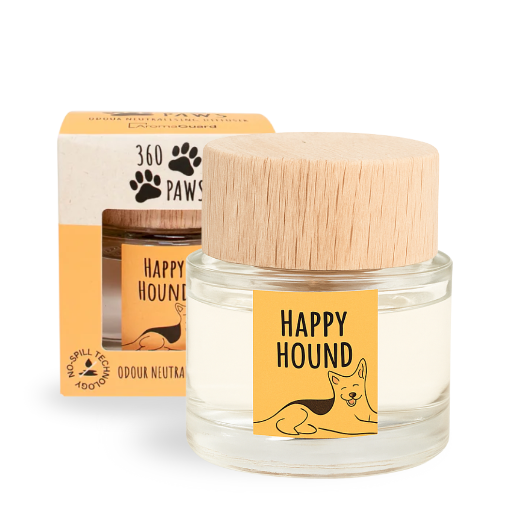 Happy Hound Pet 360 Paws Odour Neutralising Diffuser – Fresh Jasmine & Tonka (80ml) | AromaGuard™ No-Spill Design