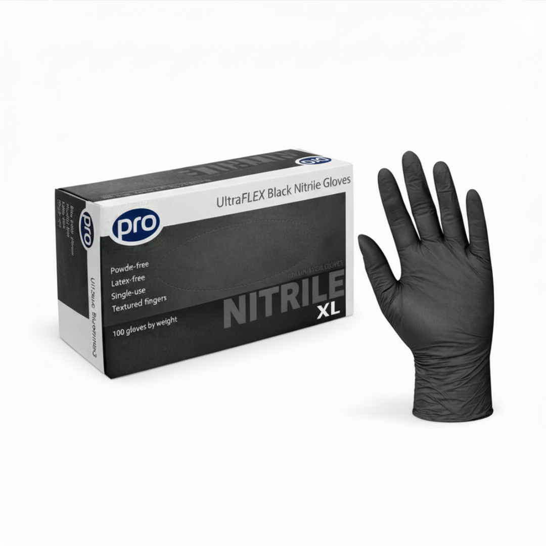 Ultraflex Black Nitrile Gloves – Powder-Free, Latex-Free Disposable Gloves (100 Pack)