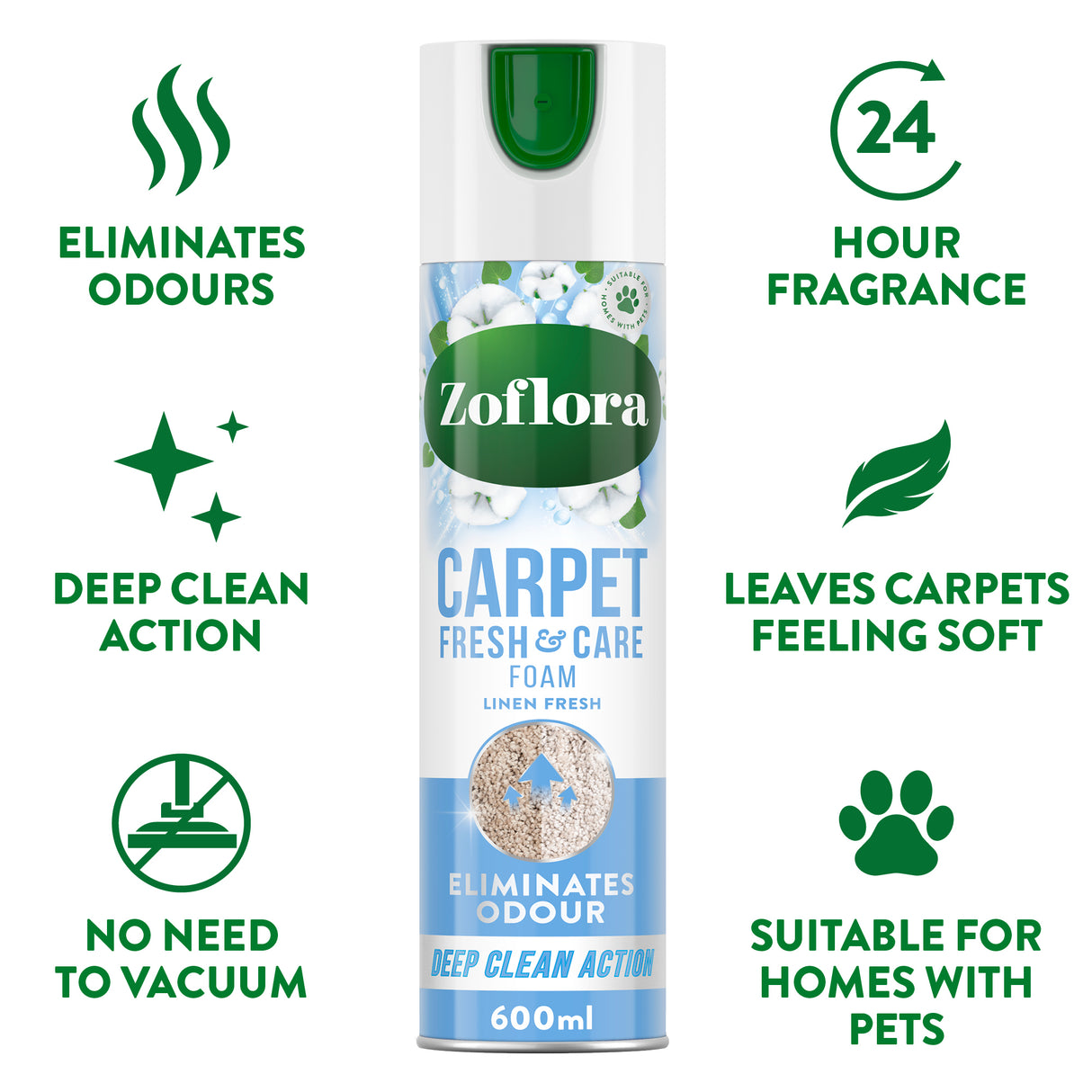 Zoflora Linen Fresh Carpet Fresh & Care Foam 600ml