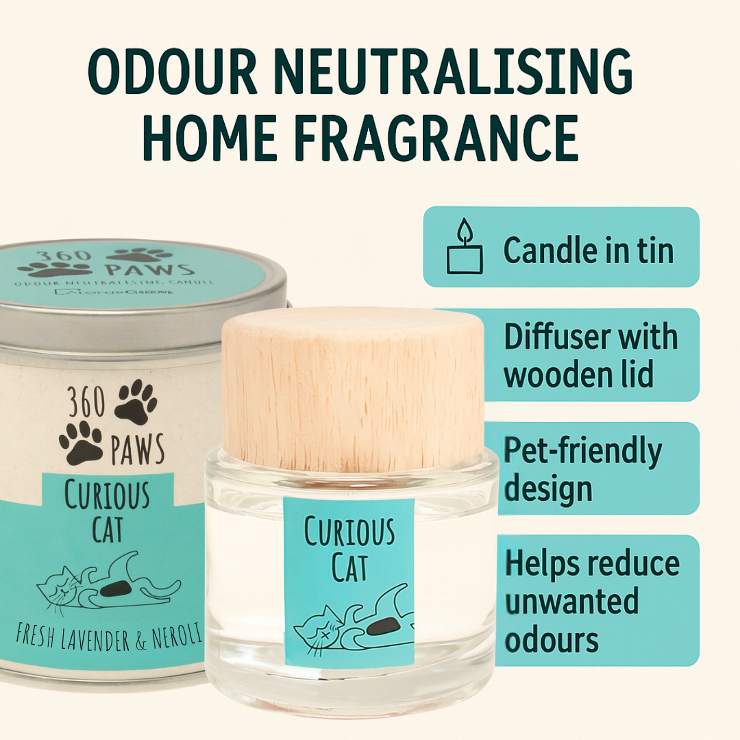 Curious Cat Odour Neutralising Candle & Diffuser 360 Paws