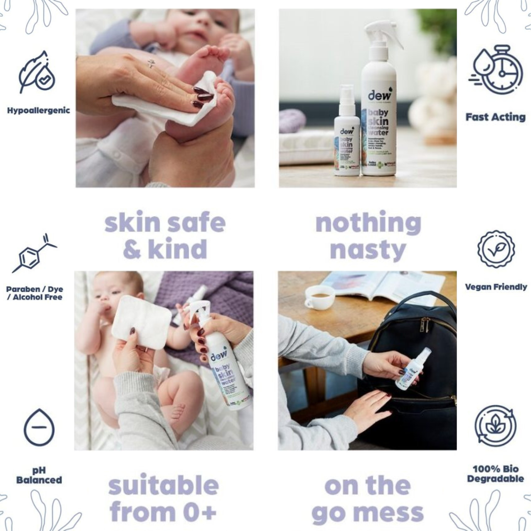 Dew Baby Skin Cleansing Water – Hypoallergenic, Anti-Bac, No-Rinse | Refillable