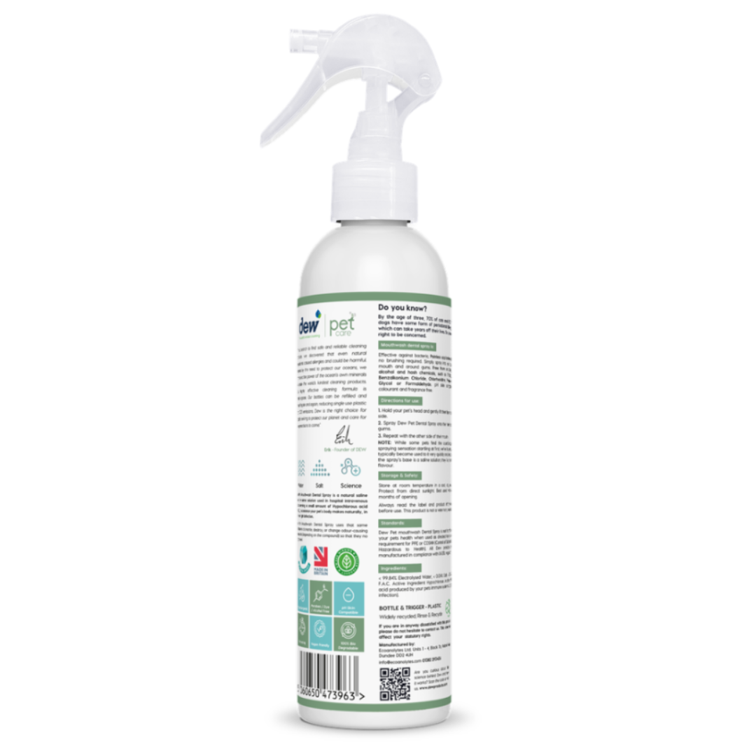 Dew Pet Dental Spray – 100% Mineral HOCl, Gentle, Fast Acting 250ml