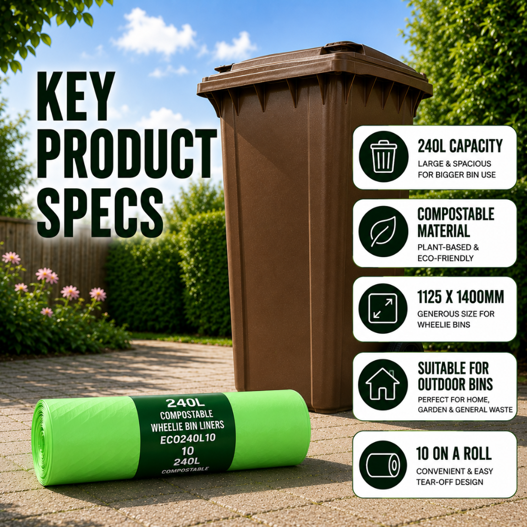 10 x ECO360 100% Compostable Wheelie Bin Liners 1125x1400mm 240L