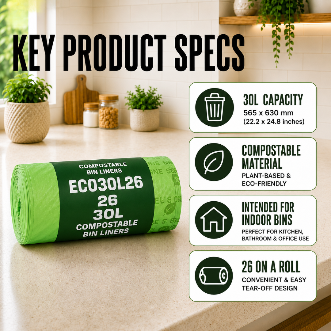 26 x ECO360 100% Compostable Curb Side Bin Bags 565x630mm 30L