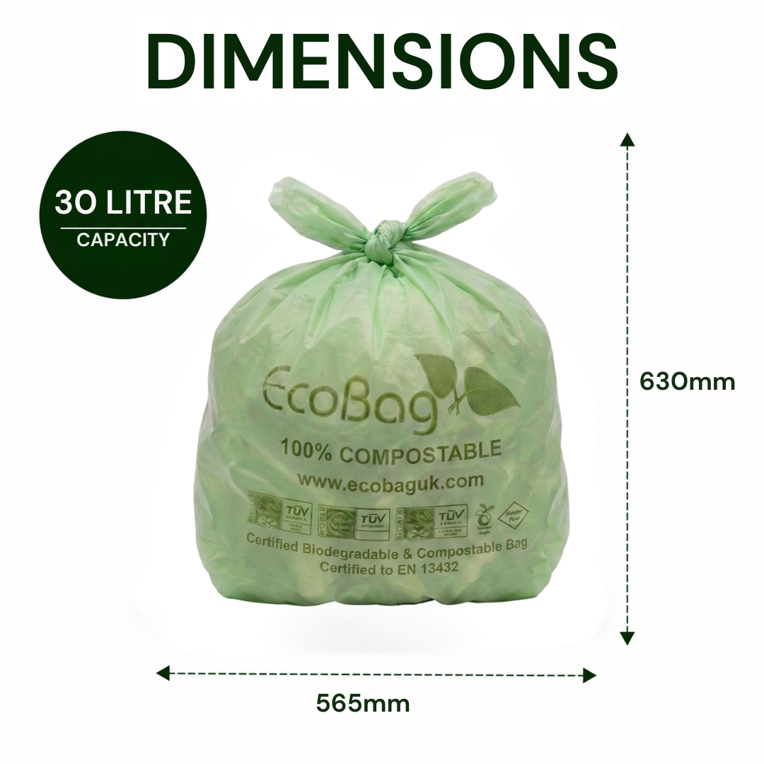 26 x ECO360 100% Compostable Curb Side Bin Bags 565x630mm 30L