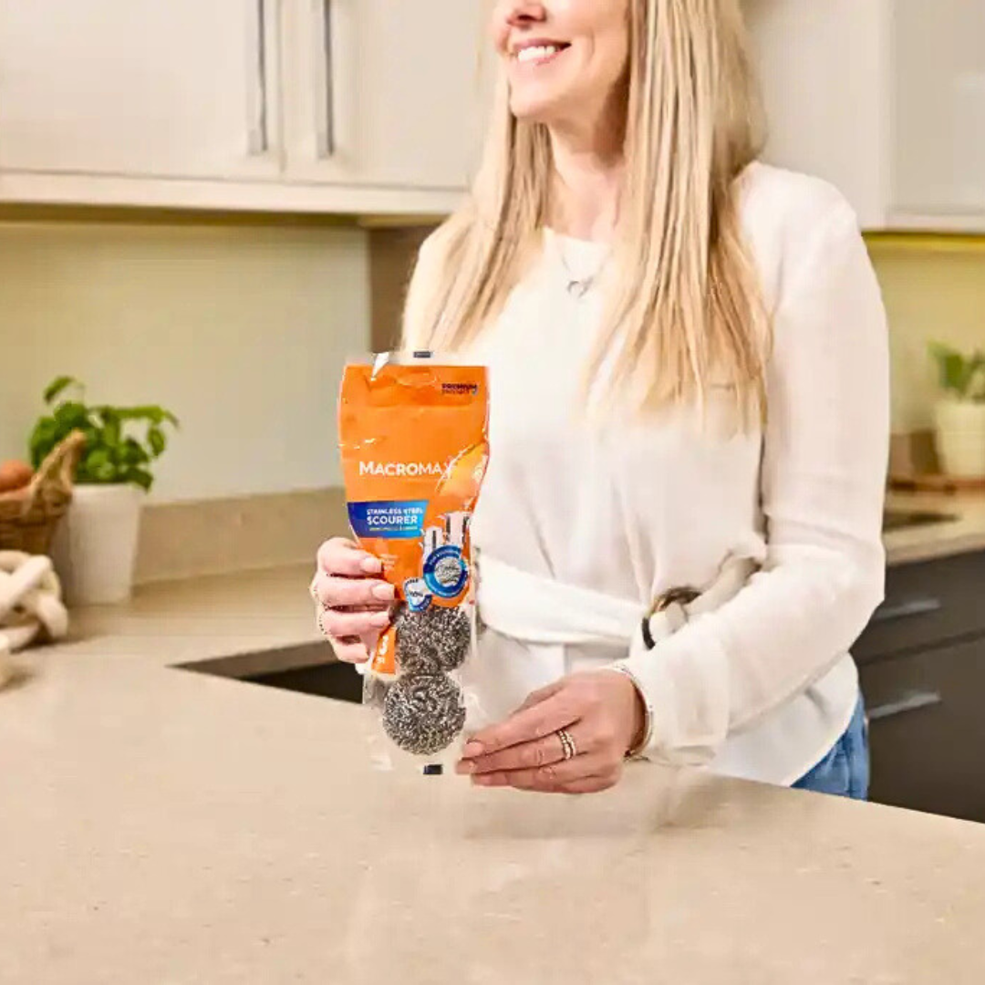 MACROMAX STAINLESS STEEL SCOURER (3 Pack) | Non-Scratch, Durable Kitchen Cleaning Pads