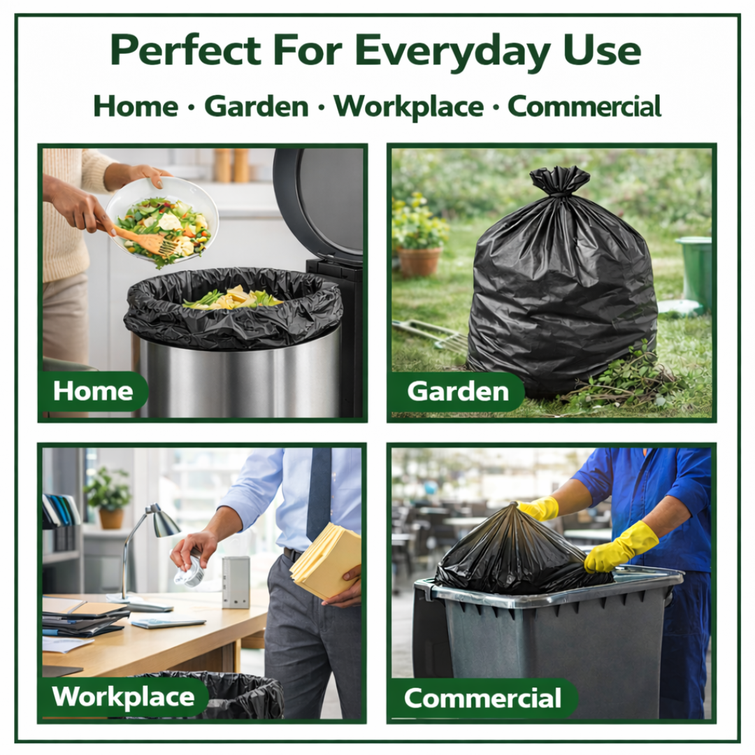 200 Pack Black Refuse Sacks 100L 20kg Extra Heavy Duty Bin Bags 18x29x38"