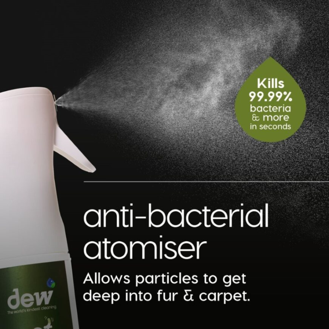 Dew Pet Deodoriser – 100% Mineral Hypoallergenic Anti-Bac Properties, Stops Smell, Fragrance-Free | Refillable