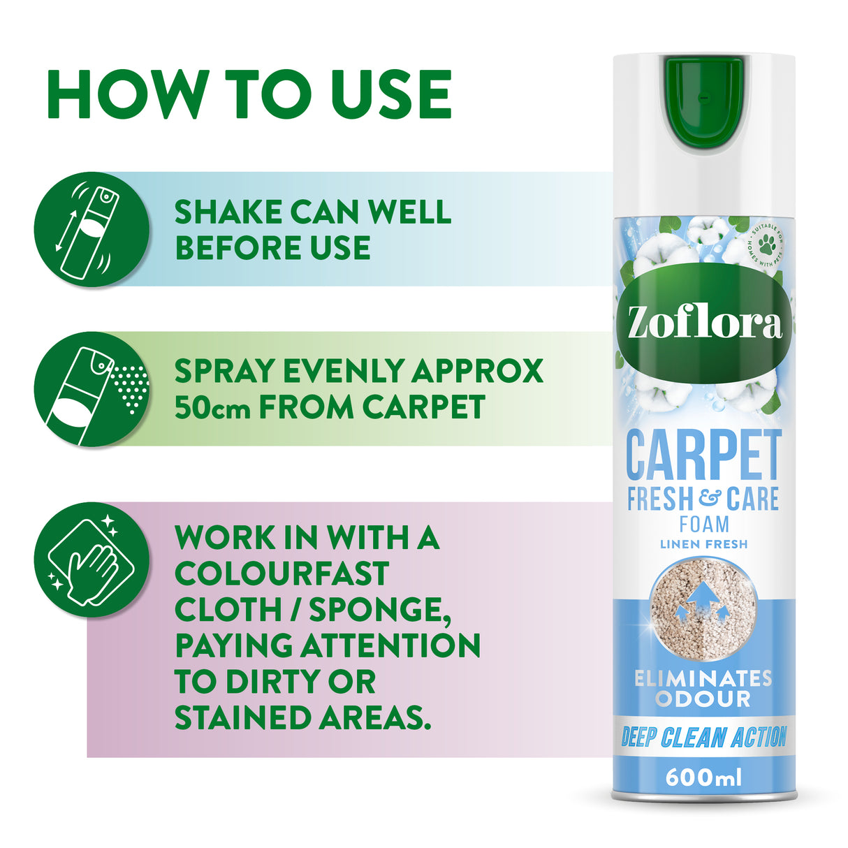 Zoflora Linen Fresh Carpet Fresh & Care Foam 600ml