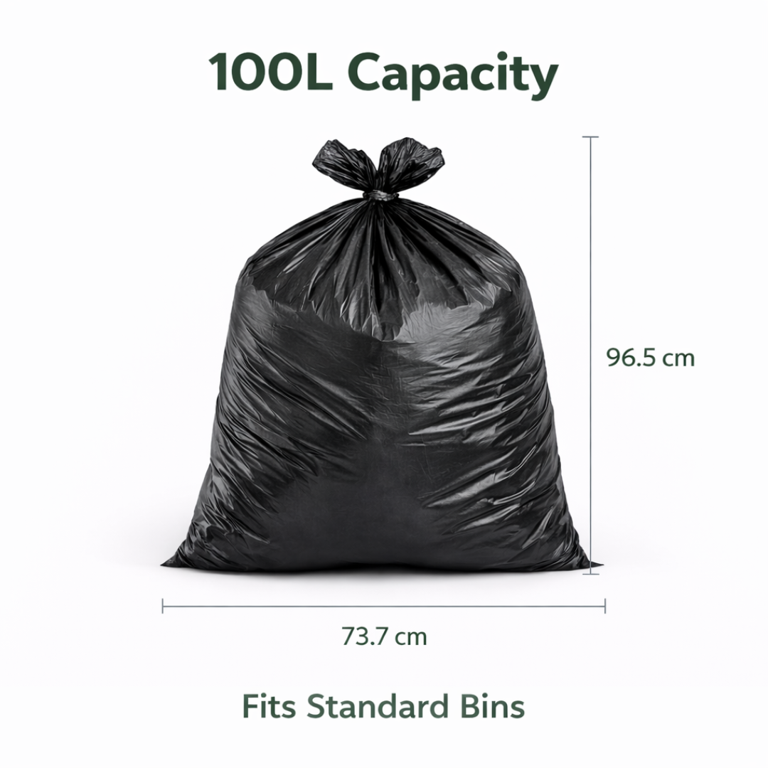 200 Pack Black Refuse Sacks 100L 20kg Extra Heavy Duty Bin Bags 18x29x38"