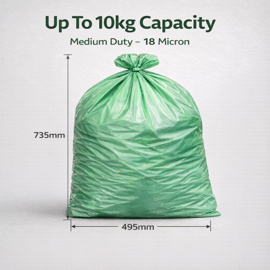 Green Medium Duty Refuse Sacks 18x29x38" 18 Micron Recycled Bin Bags, 10kg