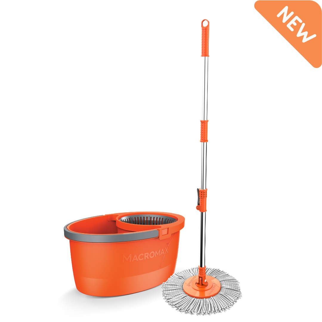 MACROMAX FASTER Spin Mop & Bucket Set + Multi Mop Refill | 360° Microfibre Mop | Easy Install & Spin Drying