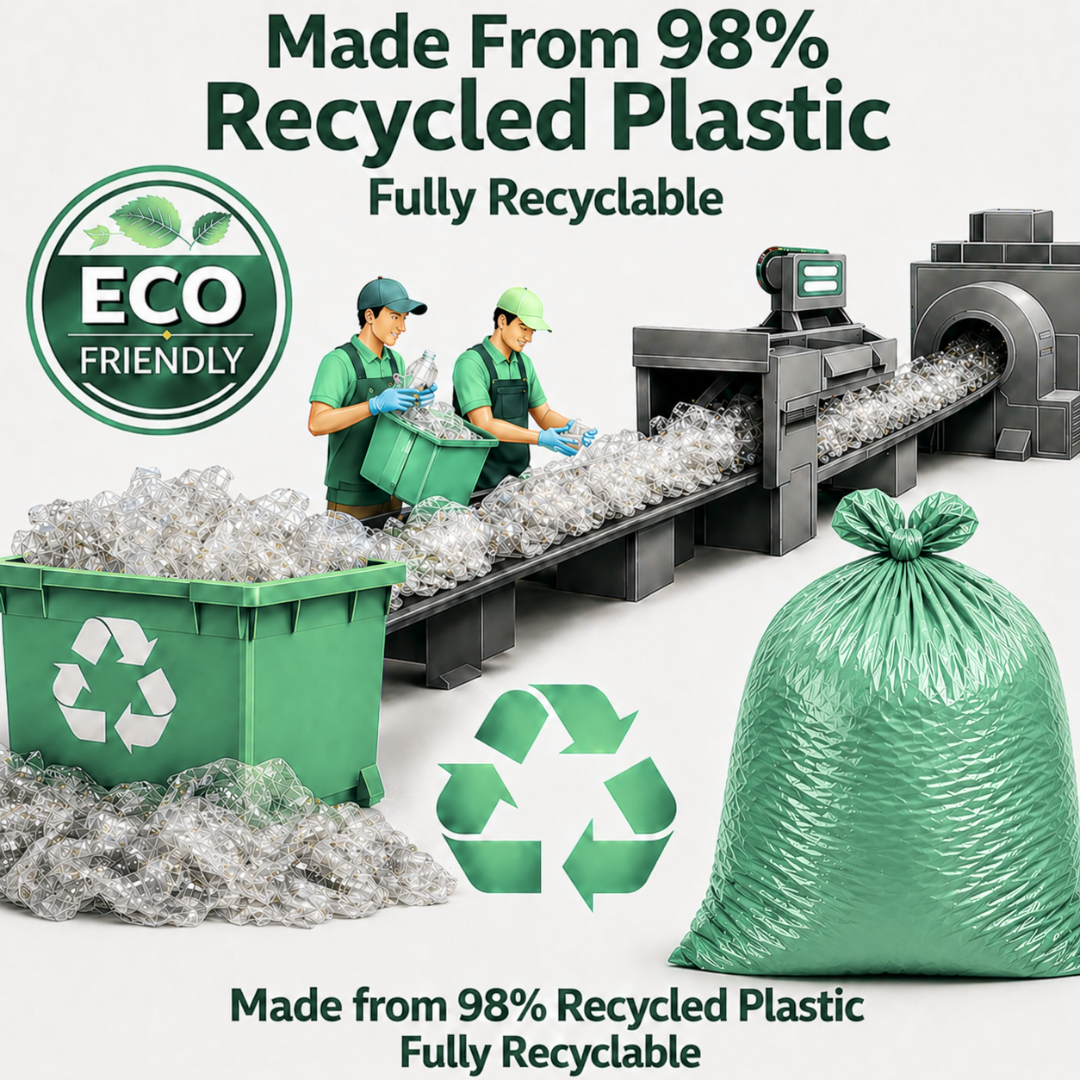 Green Medium Duty Refuse Sacks 18x29x38" 18 Micron Recycled Bin Bags, 10kg
