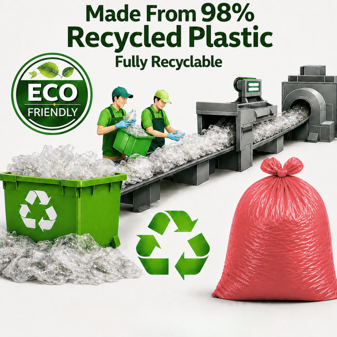 Red Medium Duty Refuse Sacks (200pk) 18x29x38" 10kg Bin Bag 18 Micron 97% Recycled material
