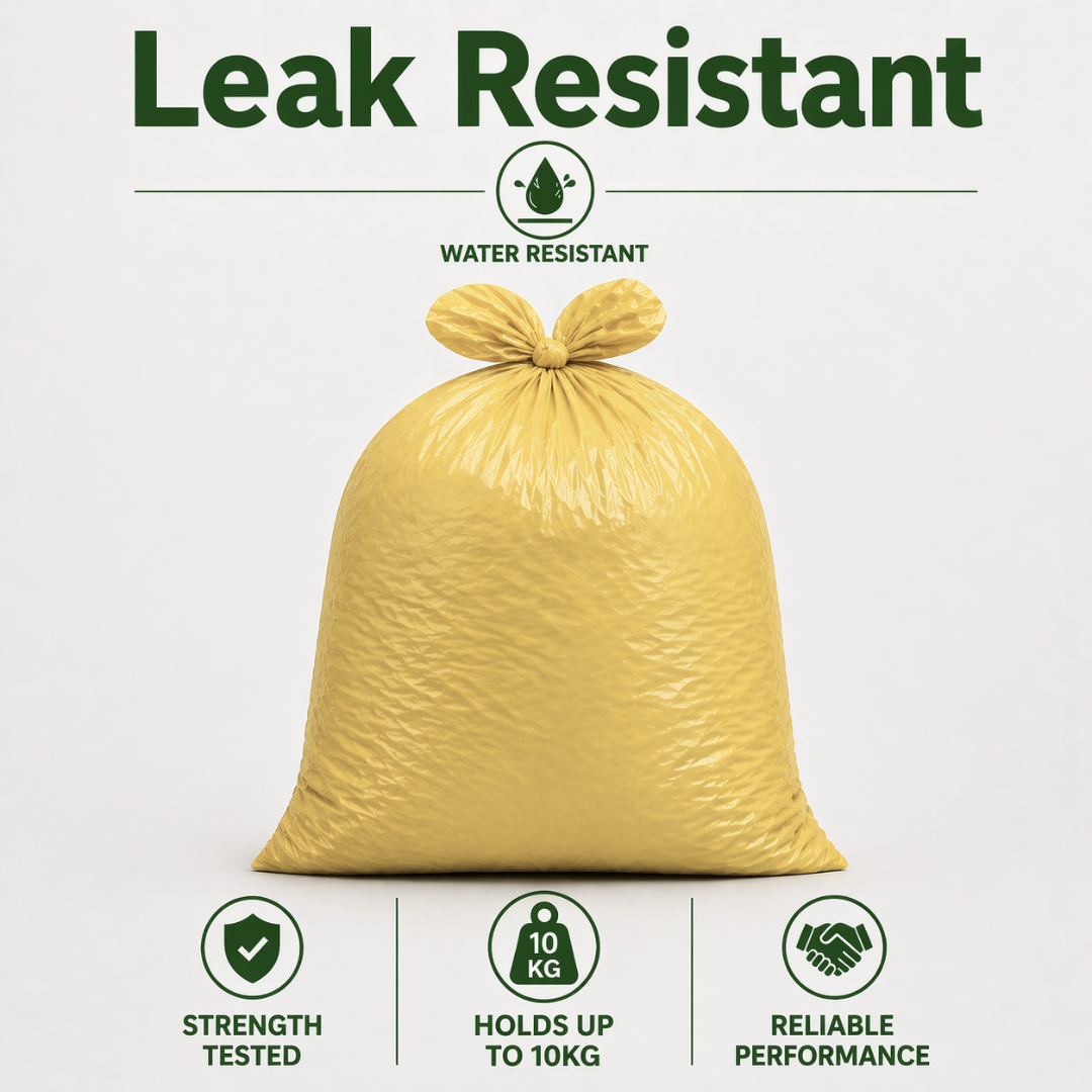 Yellow Medium Duty Refuse Sacks (200pk) 18x29x38" – 18 Micron Bin Bags, 10kg Strong, 97% Recycled