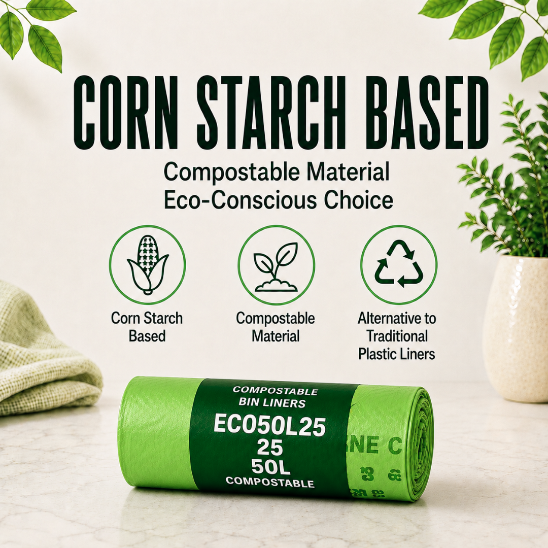 25 x ECO360 100% Compostable Corn Starch Bin Bags 600x670mm 50L