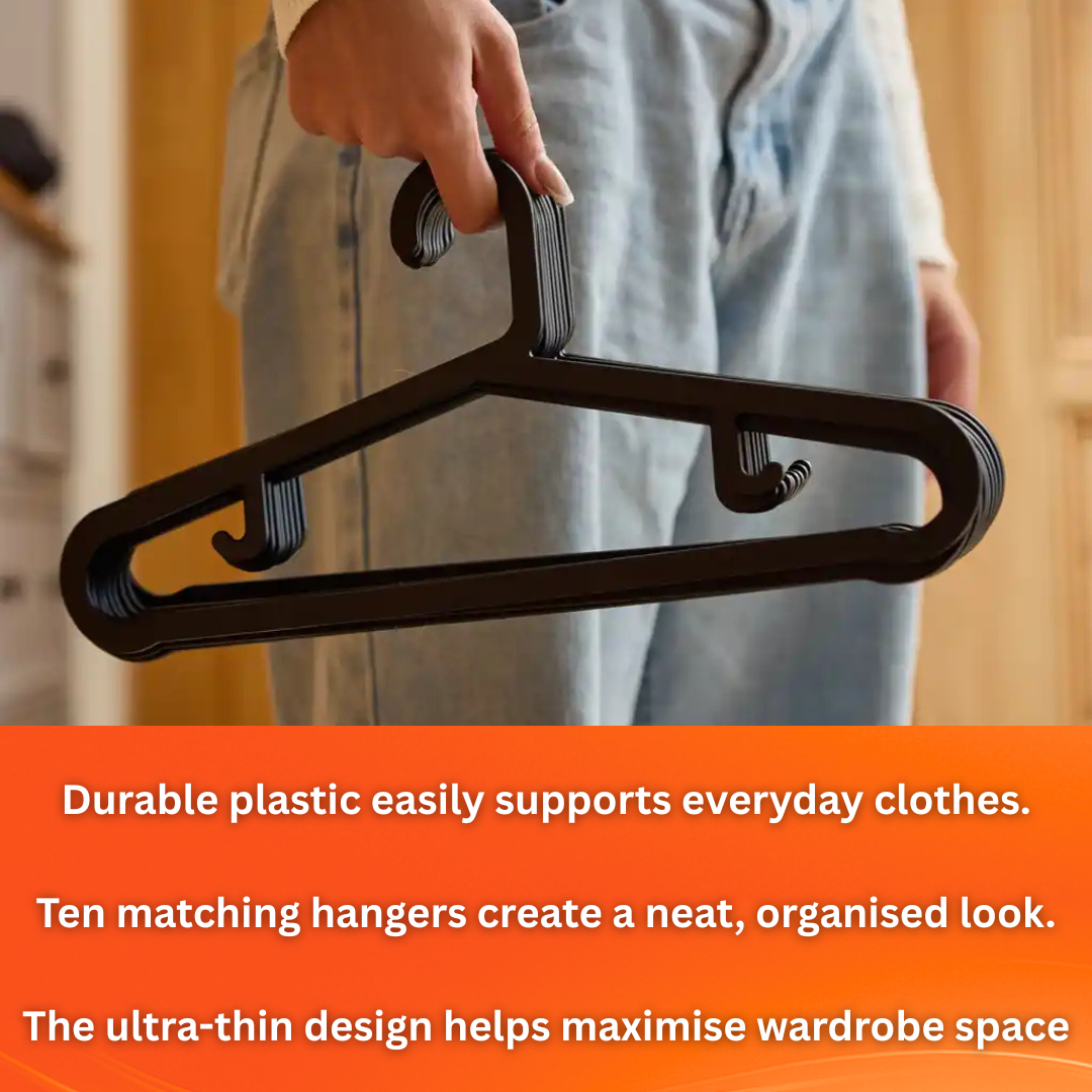 MACROMAX SLIM CLOTHS HANGER (10 Pack) | Ultra Thin, Space Saving Closet Organiser (Black)
