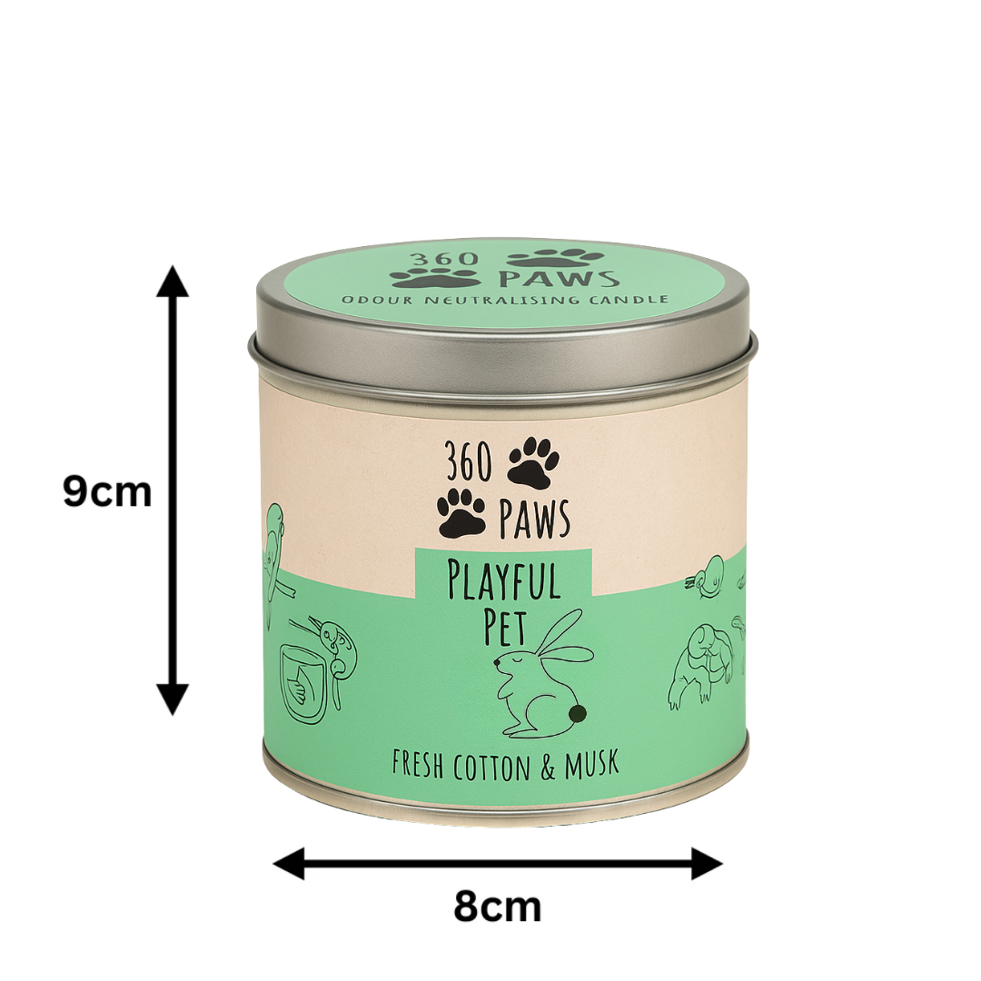 360 Paws Playful Pet Odour Neutralising Candle – Fresh Cotton & Musk | 50hr Pet-Safe AromaGuard™ Candle
