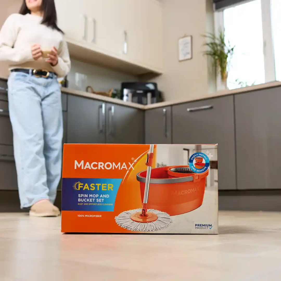 MACROMAX FASTER SPIN MOP AND BUCKET SET + MULTI MOP REFILL| 360° Microfibre Mop | Easy Install & Spin Drying