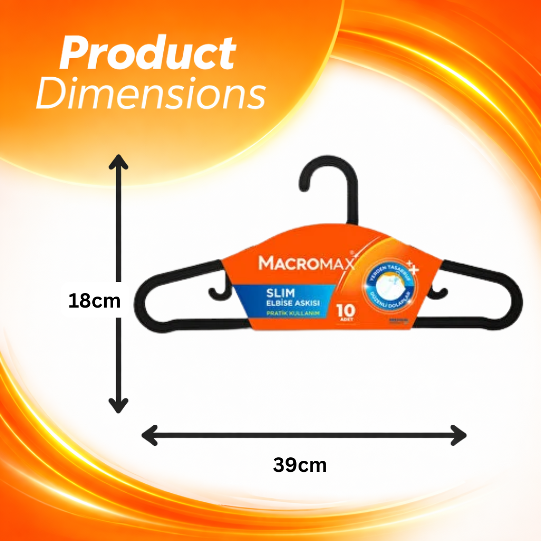 MACROMAX SLIM CLOTHS HANGER (10 Pack) | Ultra Thin, Space Saving Closet Organiser (Black)