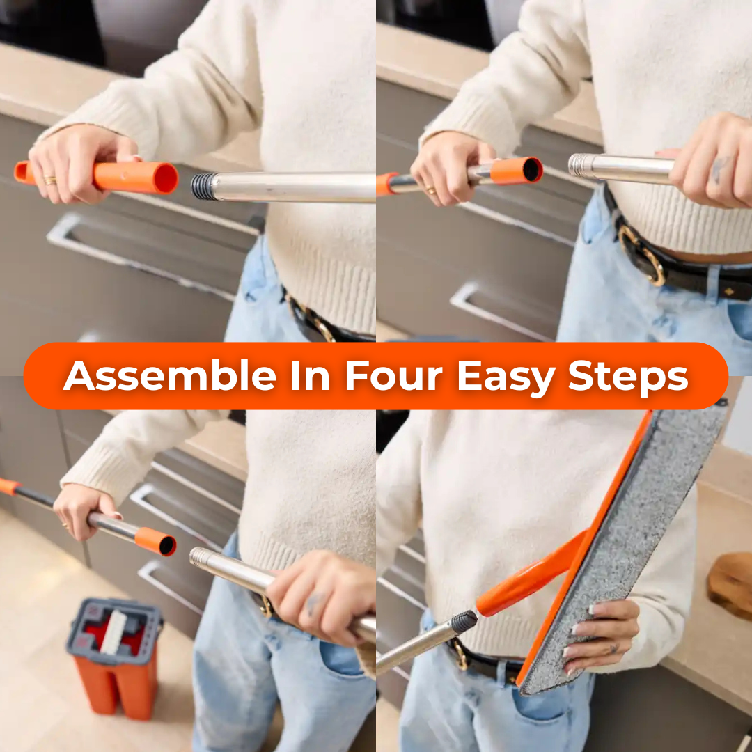 MACROMAX FLAT MOP AND BUCKET SET + FLAT MOP REFILL with 100% Microfibre for Wet & Dry Use