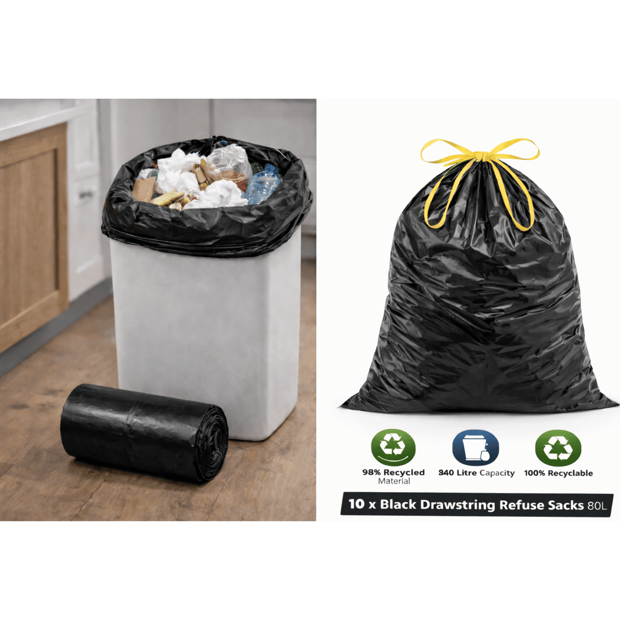 10 x Eco Drawstring Refuse Sack 80L
