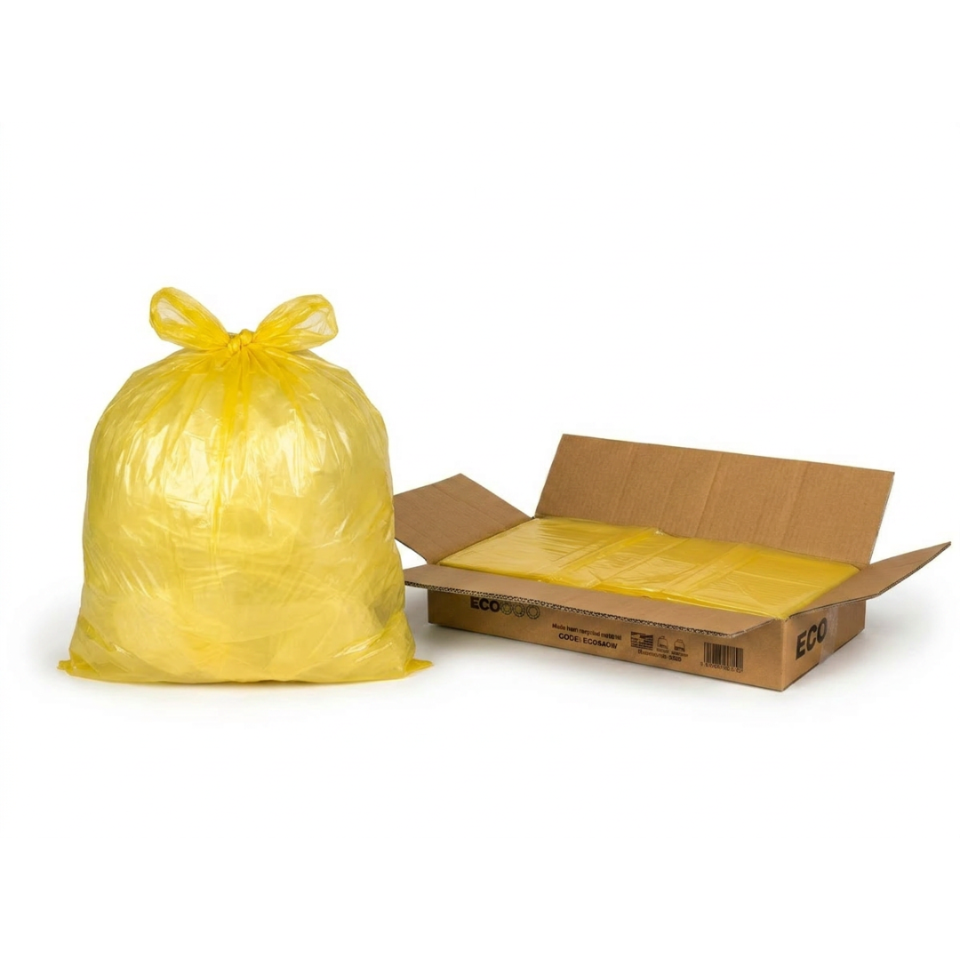 Yellow Medium Duty Refuse Sacks (200pk) 18x29x38" – 18 Micron Bin Bags, 10kg Strong, 97% Recycled
