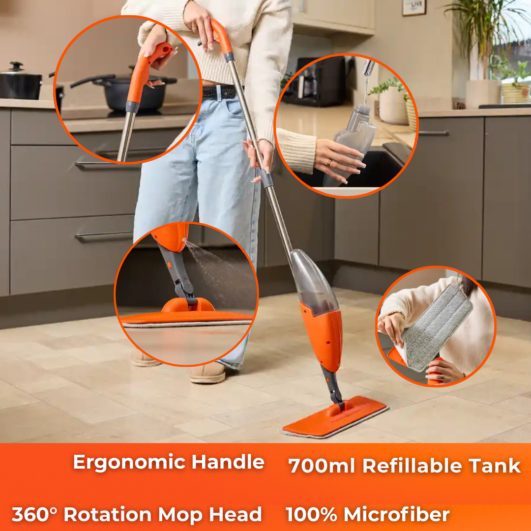 MACROMAX FLASH SPRAY MOP with 700ml Refillable Tank + MULTI SPRAY MOP REFILL – Bucket-Free Microfiber Floor Cleaning System
