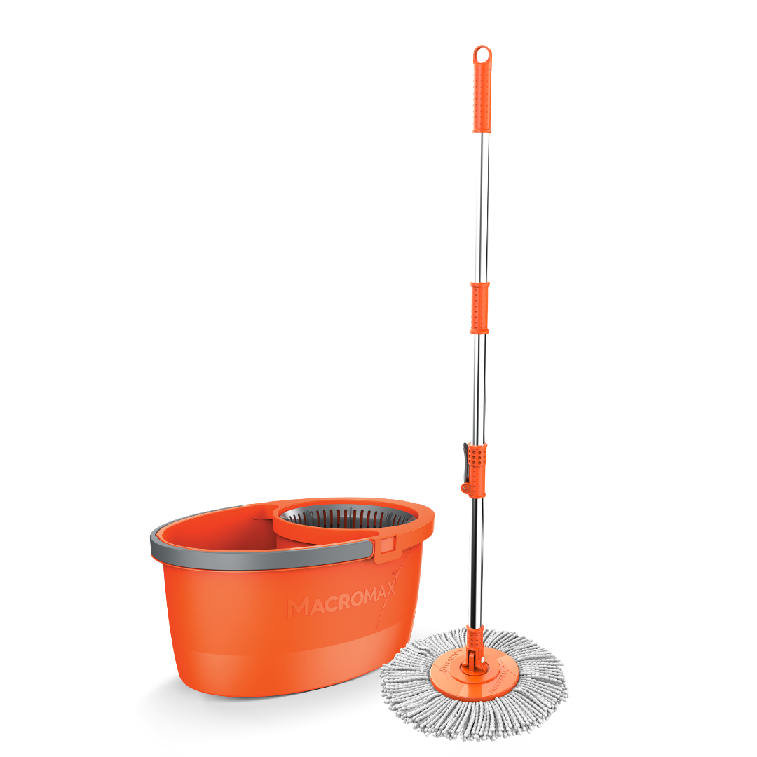 MACROMAX FASTER Spin Mop & Bucket Set + Multi Mop Refill | 360° Microfibre Mop | Easy Install & Spin Drying