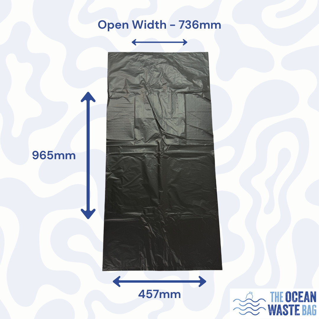 Ocean Waste Sacks 200 Pack Medium Duty 24mu 457 x 736 x 965mm Flat Pack Bags 90L