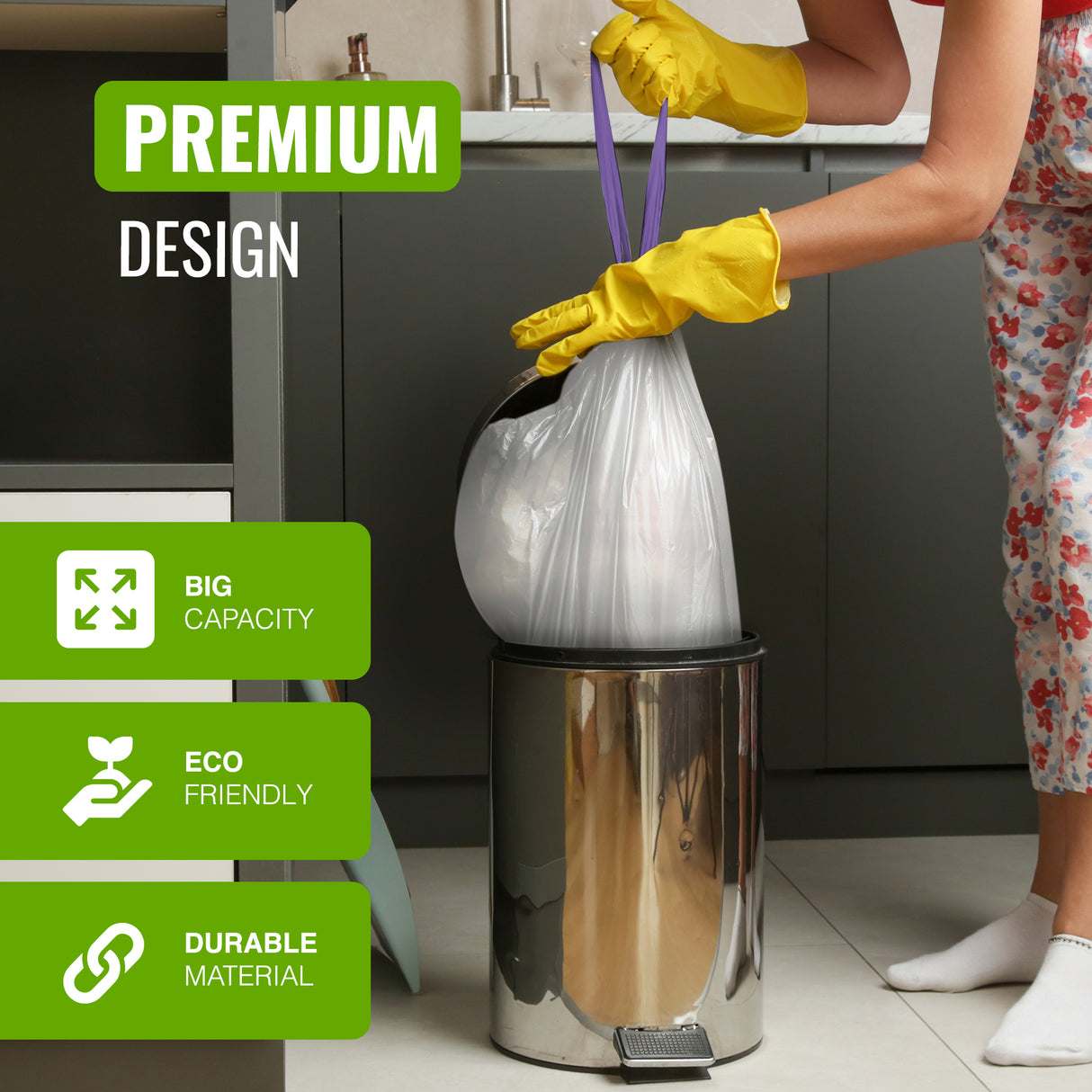 Soft Lavender Scented Kitchen Drawstring Bin Liner Brabantia and Simple Human compatible