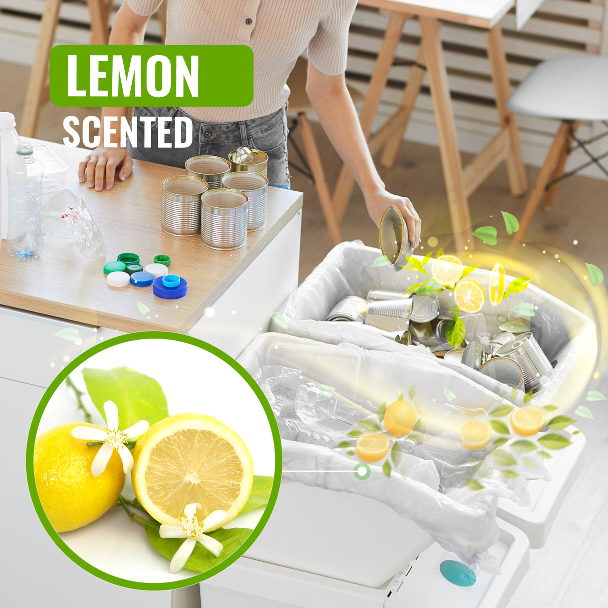 Lemon Scented Kitchen Drawstring Bin Liner Brabantia and Simple Human compatible