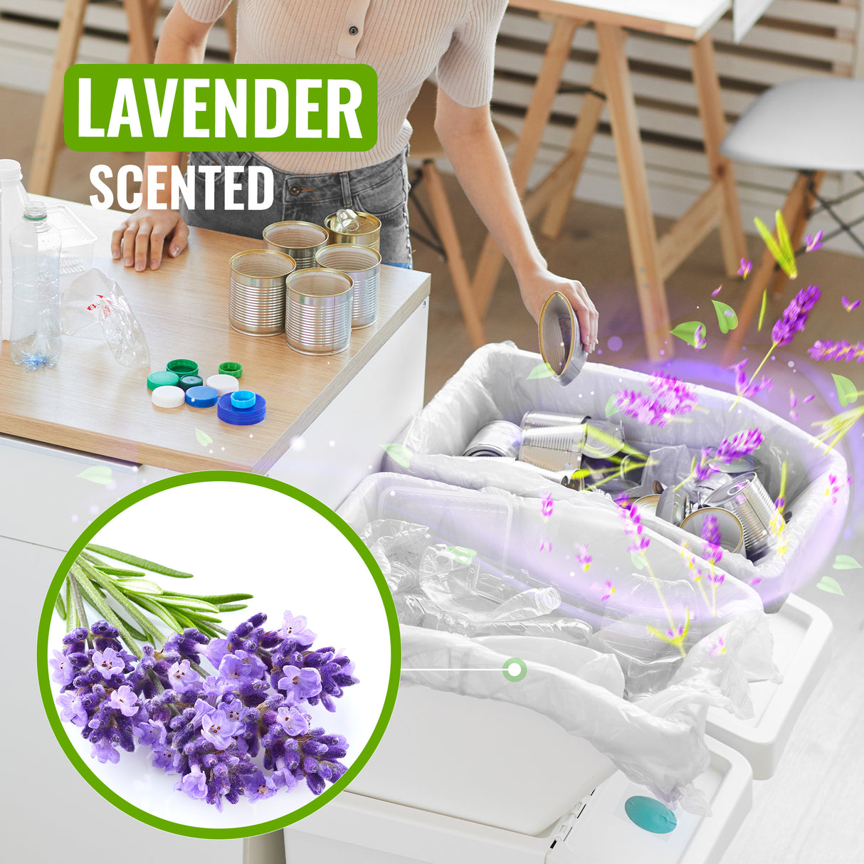 Soft Lavender Scented Kitchen Drawstring Bin Liner Brabantia and Simple Human compatible