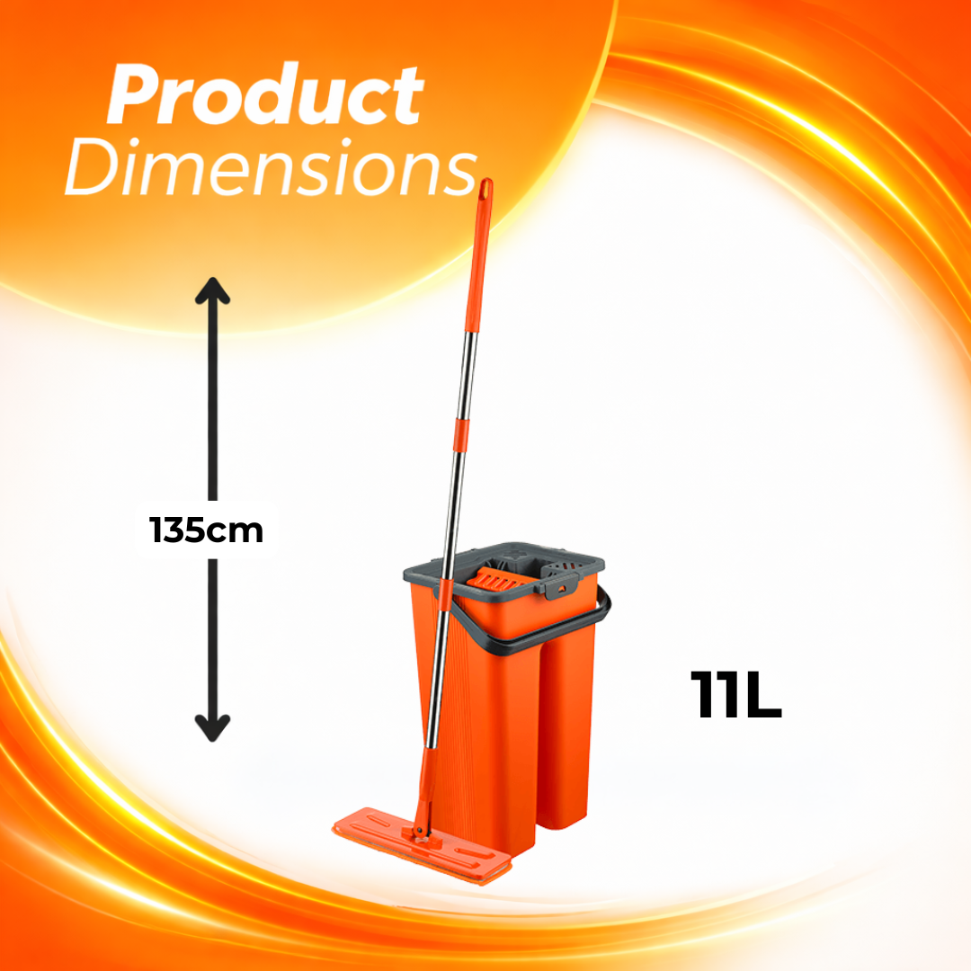 MACROMAX FLAT MOP AND BUCKET SET + FLAT MOP REFILL with 100% Microfibre for Wet & Dry Use