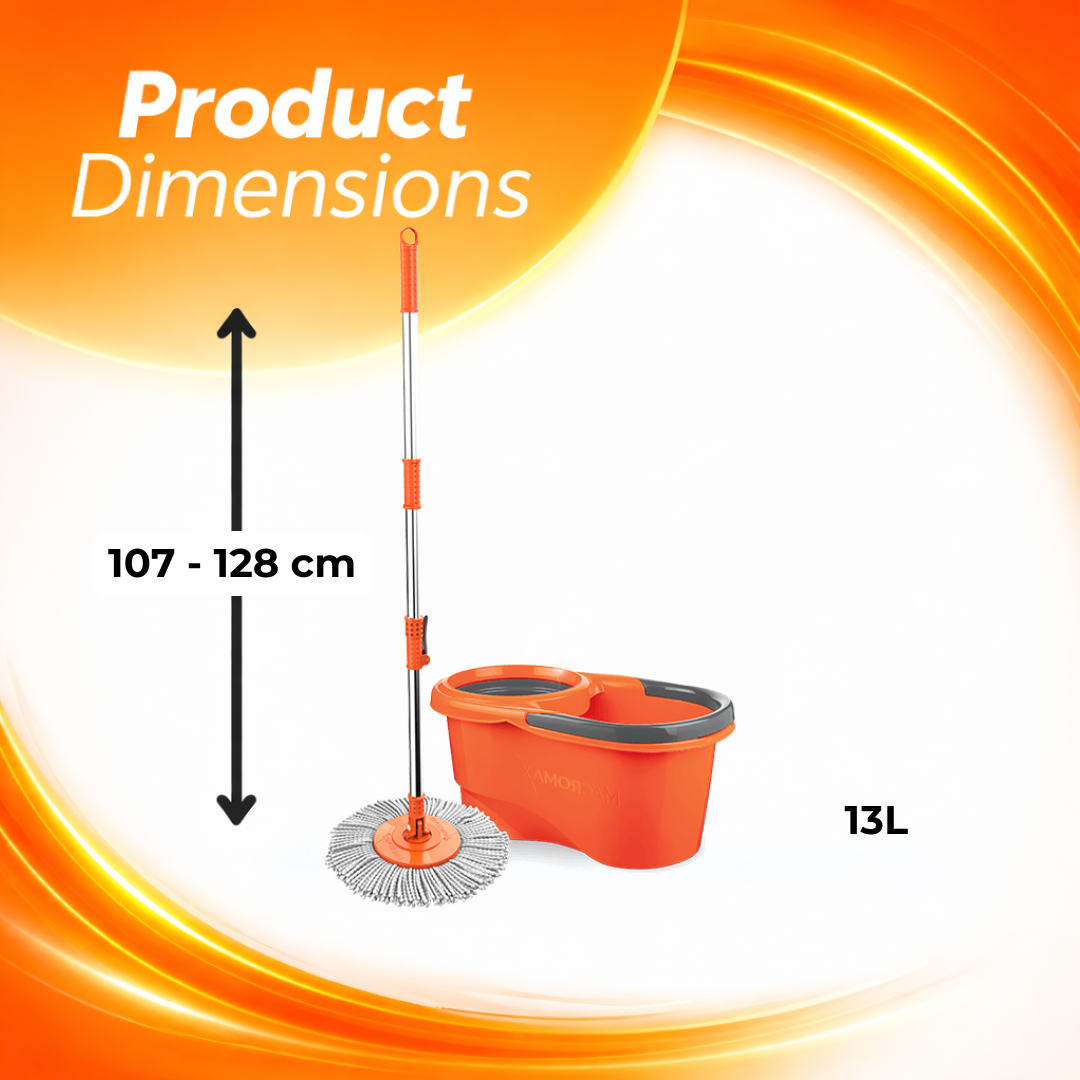 MACROMAX FOCUS SPIN MOP AND BUCKET SET + MULTI MOP REFILL – 360° Microfiber Mop with Spin-Dry Bucket