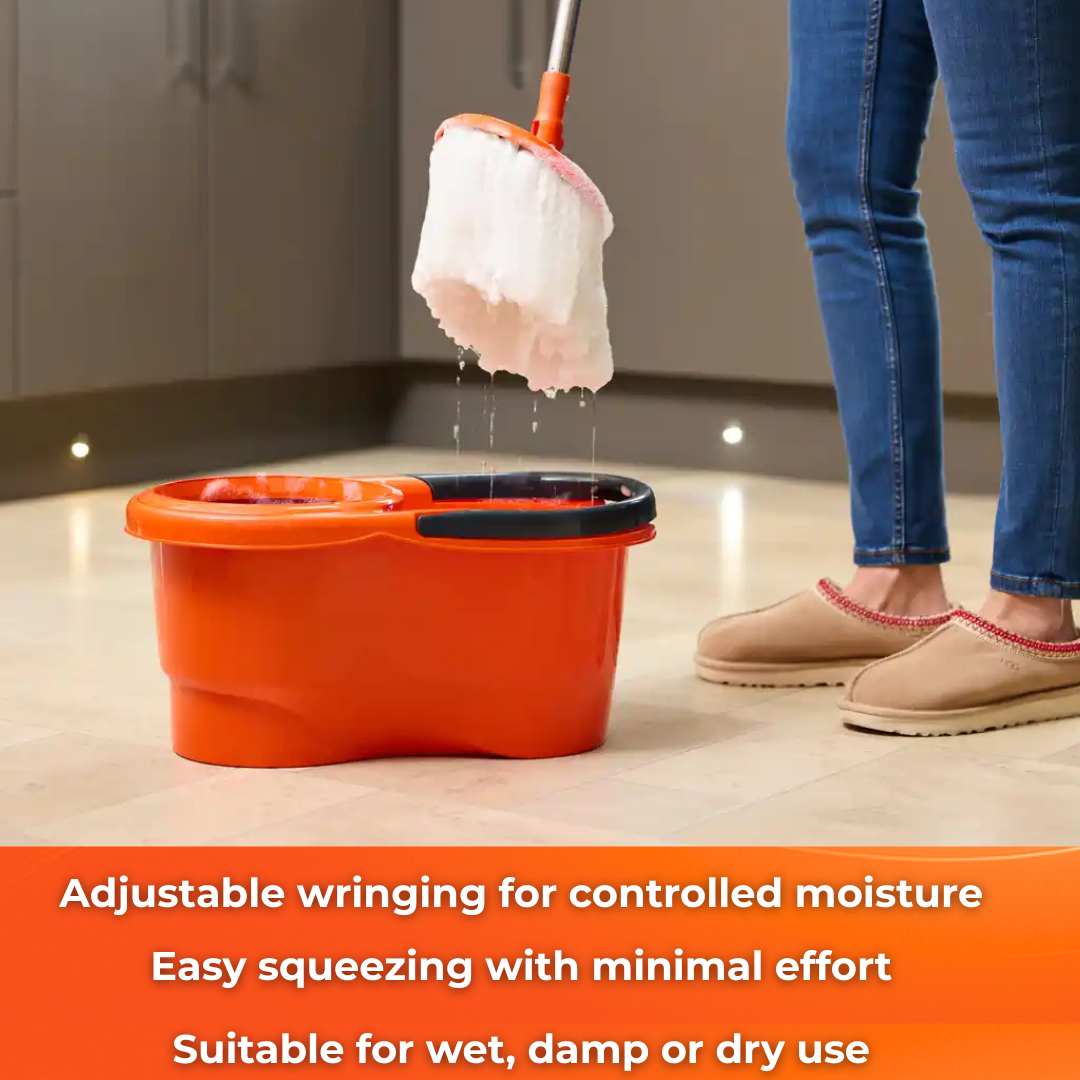 MACROMAX FOCUS SPIN MOP AND BUCKET SET + MULTI MOP REFILL – 360° Microfibre Mop with Spin-Dry Bucket