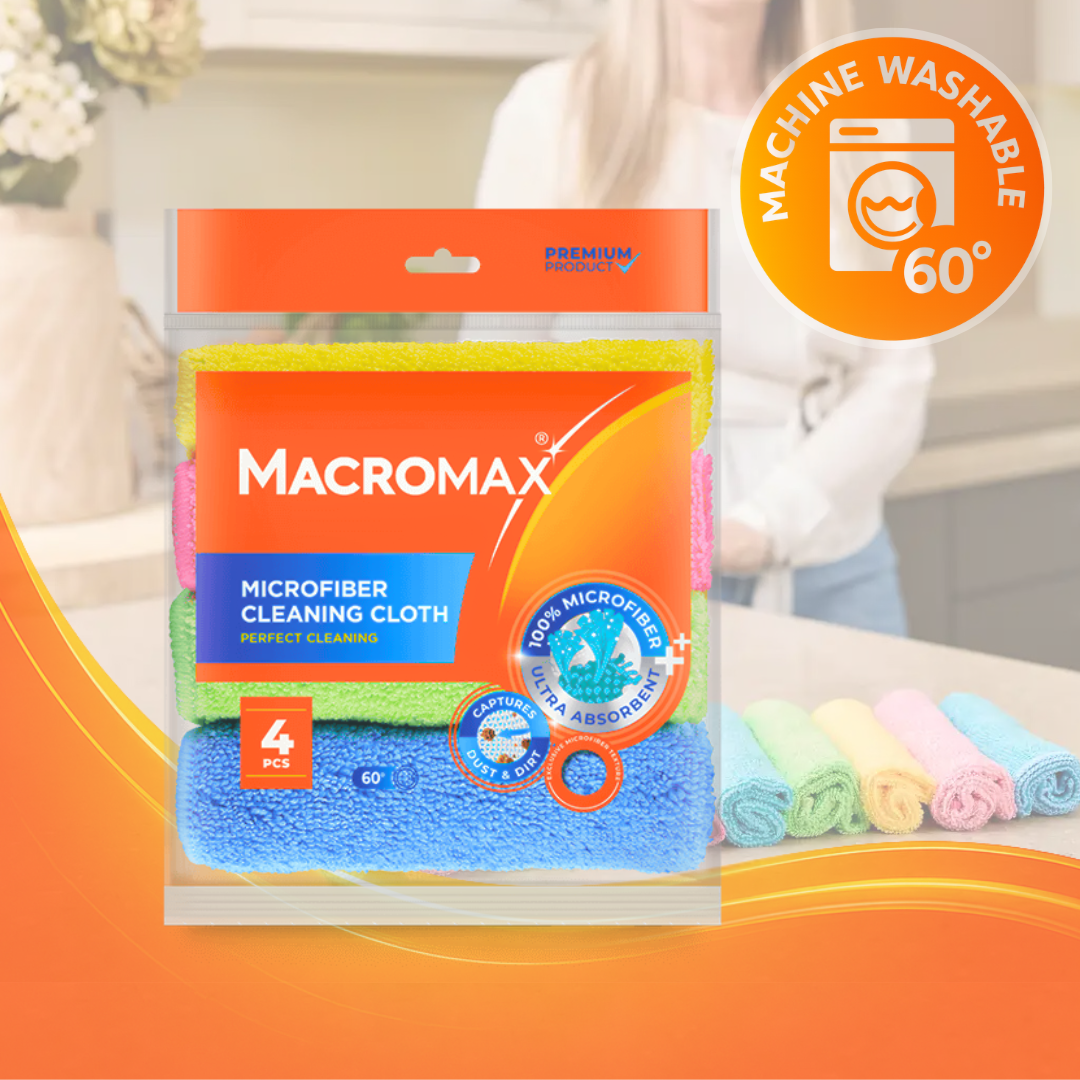 MACROMAX 100% MICROFIBRE CLEANING CLOTH (4 Pack) |Ultra Absorbent, 100% Microfibre, Lint-Free (4 Pack)