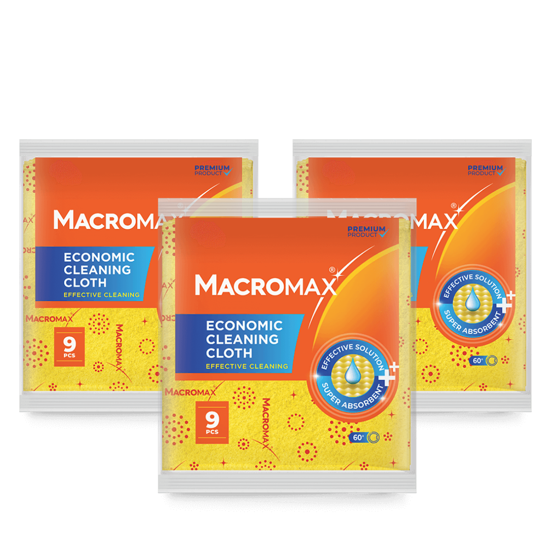 MACROMAX ECONOMIC CLEANING CLOTH (9 Pack) | Super Absorbent & Lint-Free
