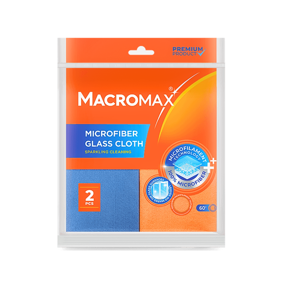 Macromax Microfiber Glass Cloths – 2 Pack | 100% Microfiber, Lint-Free & Streak-Free Glass Cleaning