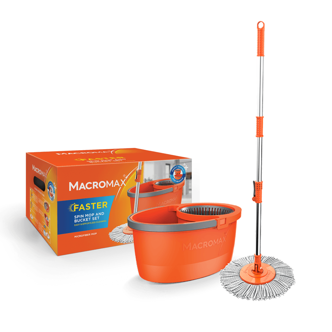 MACROMAX FASTER SPIN MOP AND BUCKET SET + MULTI MOP REFILL| 360° Microfiber Mop | Easy Install & Spin Drying
