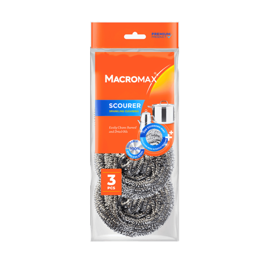 MACROMAX STAINLESS STEEL SCOURER (3 Pack) | Non-Scratch, Durable Kitchen Cleaning Pads